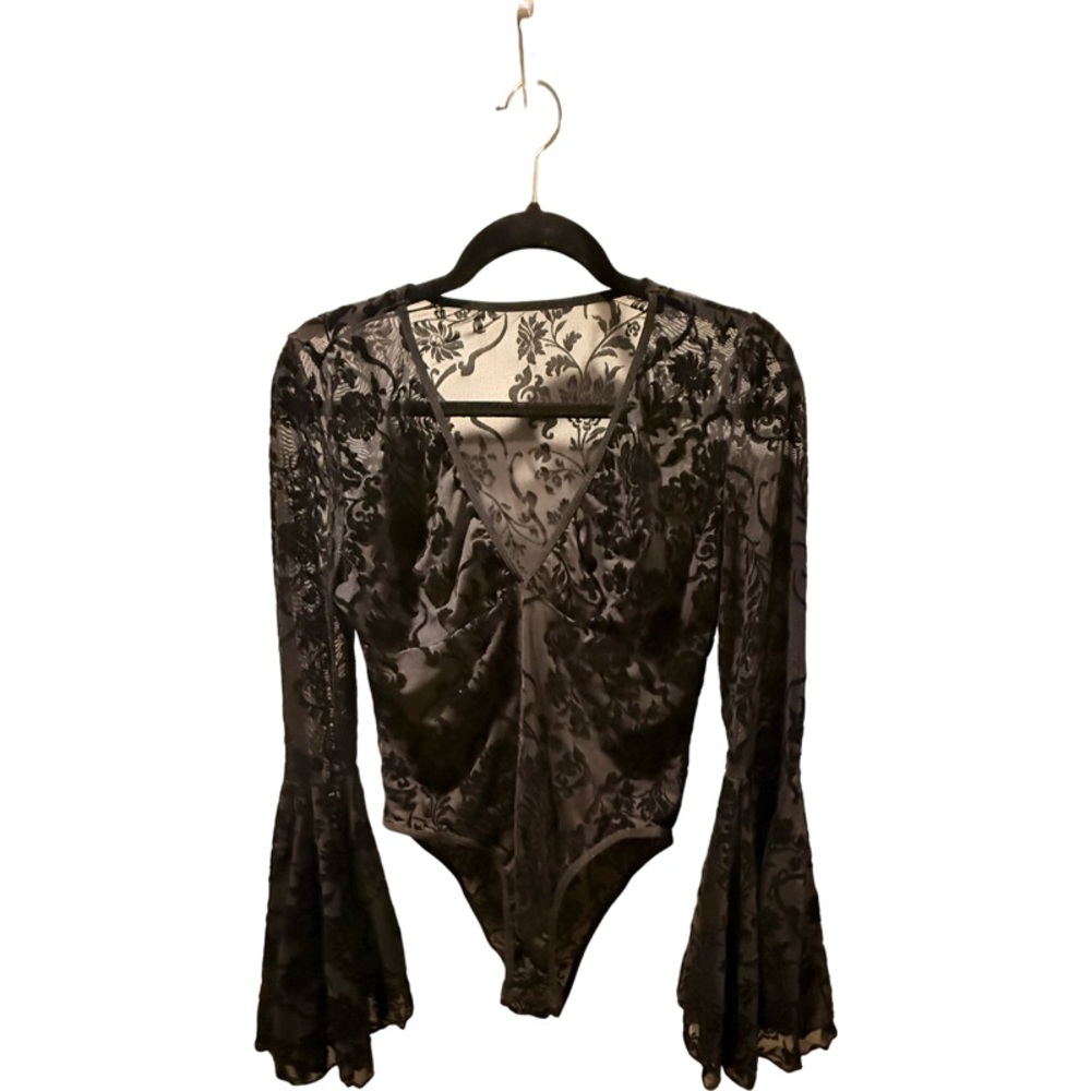 Black Lace Bodysuit with Bell Sleeves